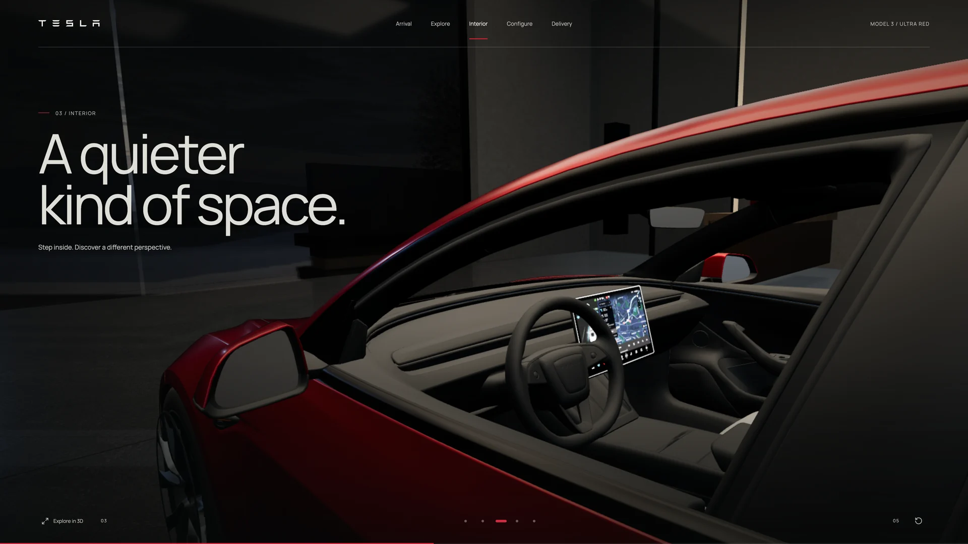 The camera moves inside the Model 3 cabin