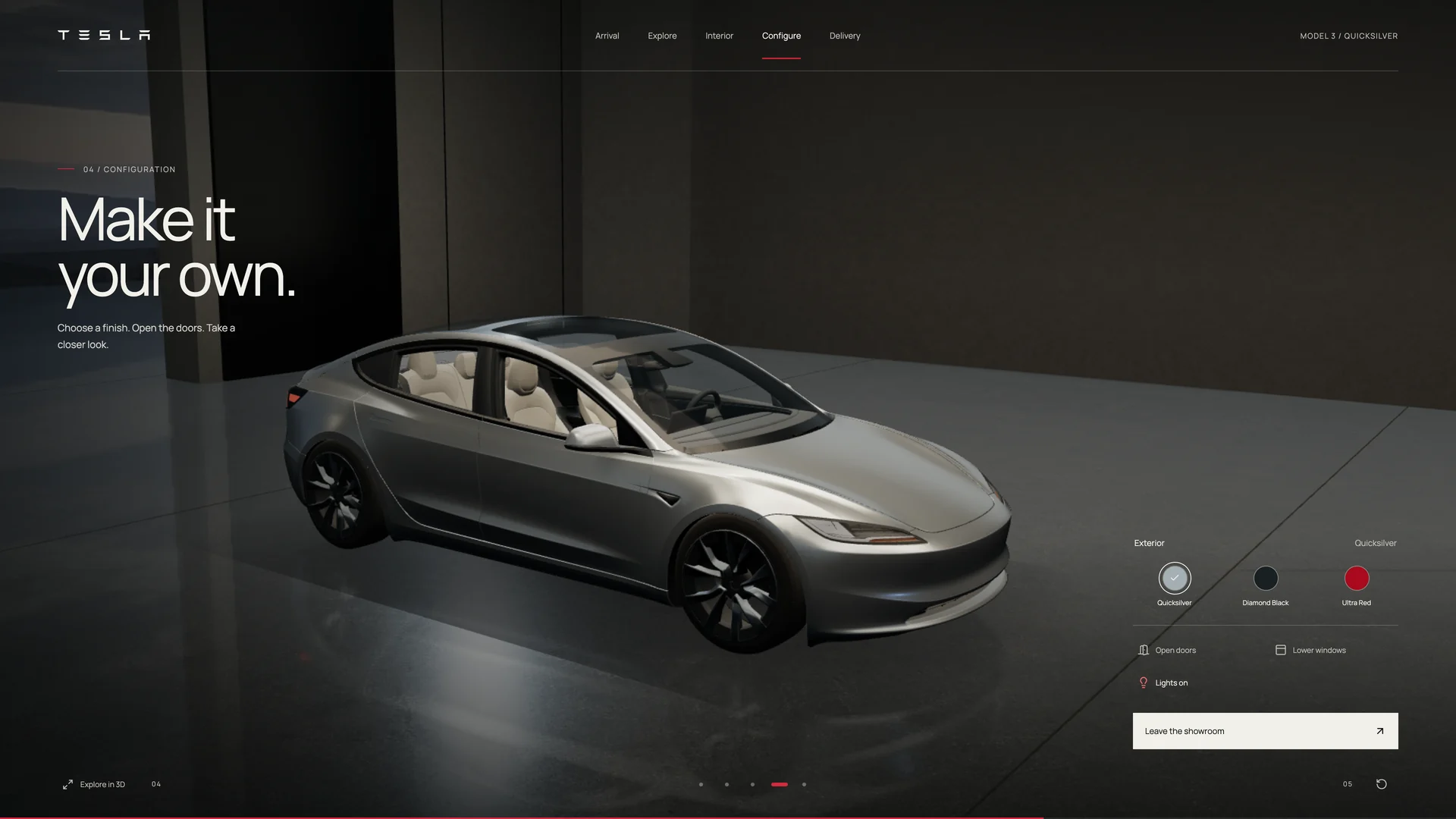 Quicksilver finish selected in the working configurator