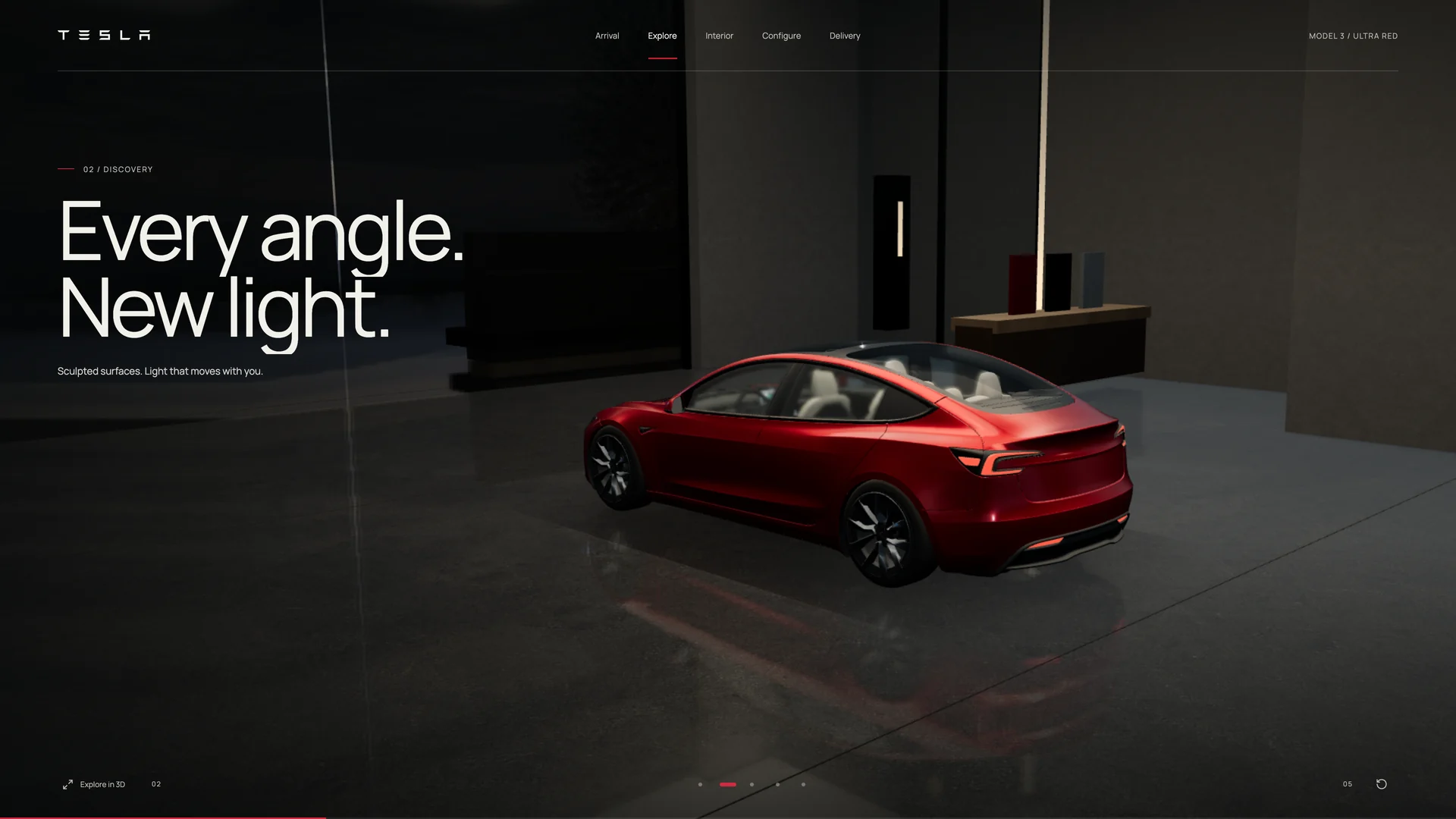 A rear three-quarter view of the Model 3