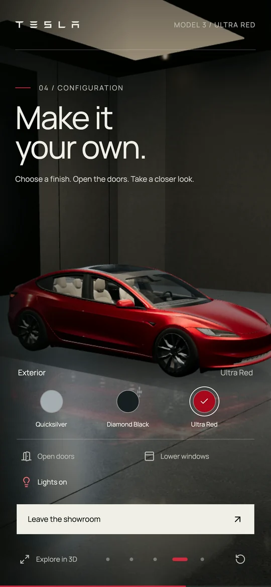 Tesla mobile configurator — still from the recording